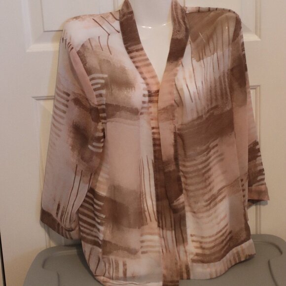 Chico's open front sheer blouse/cardigan 3/4 sleeve Size 2 US Large Silky feel - Picture 1 of 12